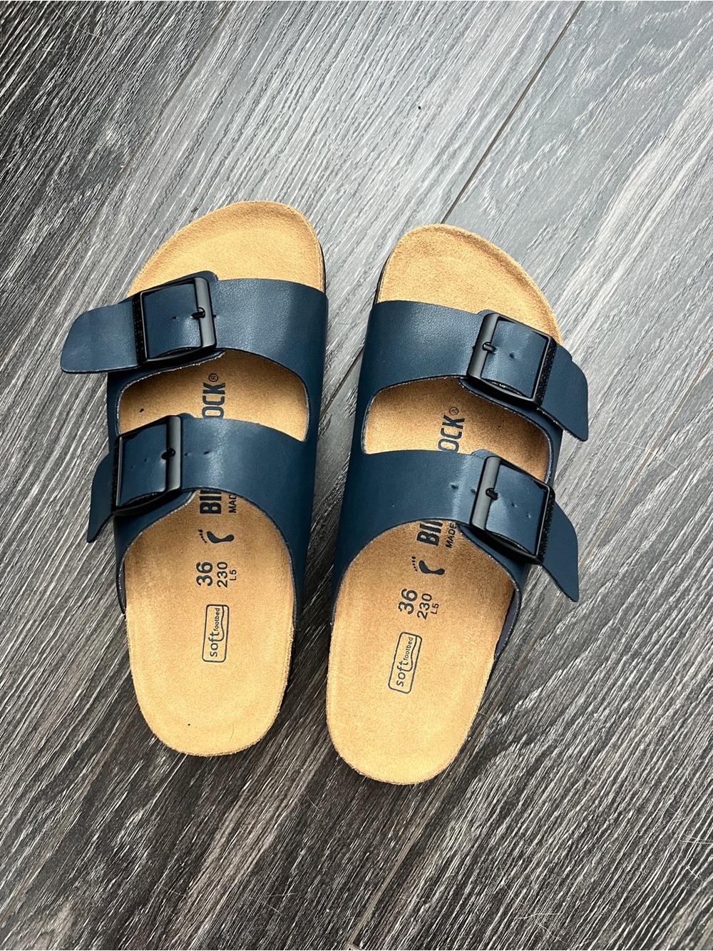 Birkenstock Two-Buckle Sandals in Navy Blue